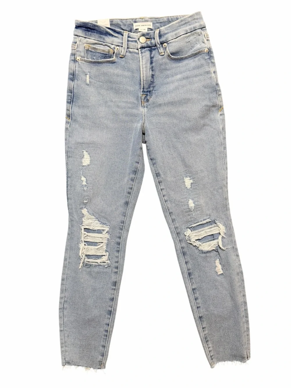 Good American Women's Light Blue Distressed High-Rise Skinny Jeans NWOT